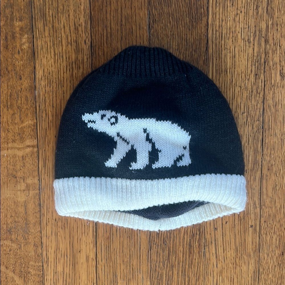 Kids Polar Bear Knit Beanie - Black and White